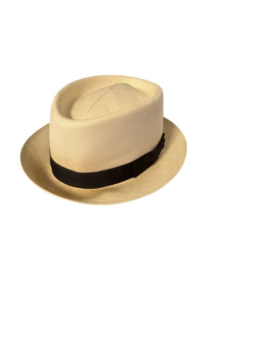 Bailey of Hollywood Panama Straw Fedora Hat Mens Natural Cream Black Band Collin